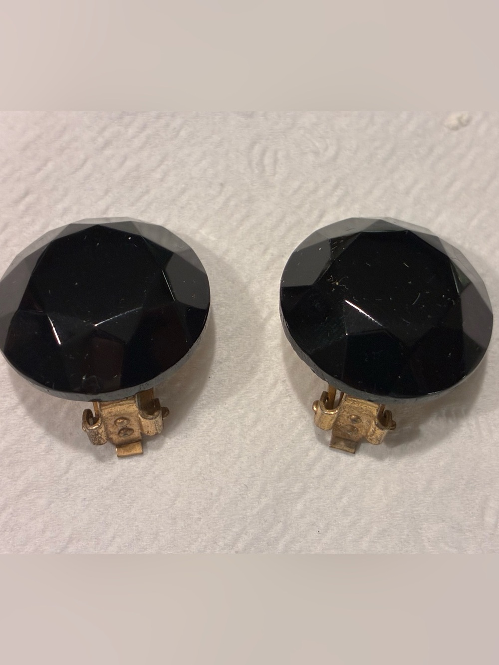 Classic Black Faceted Clip-On Earrings - Unbranded